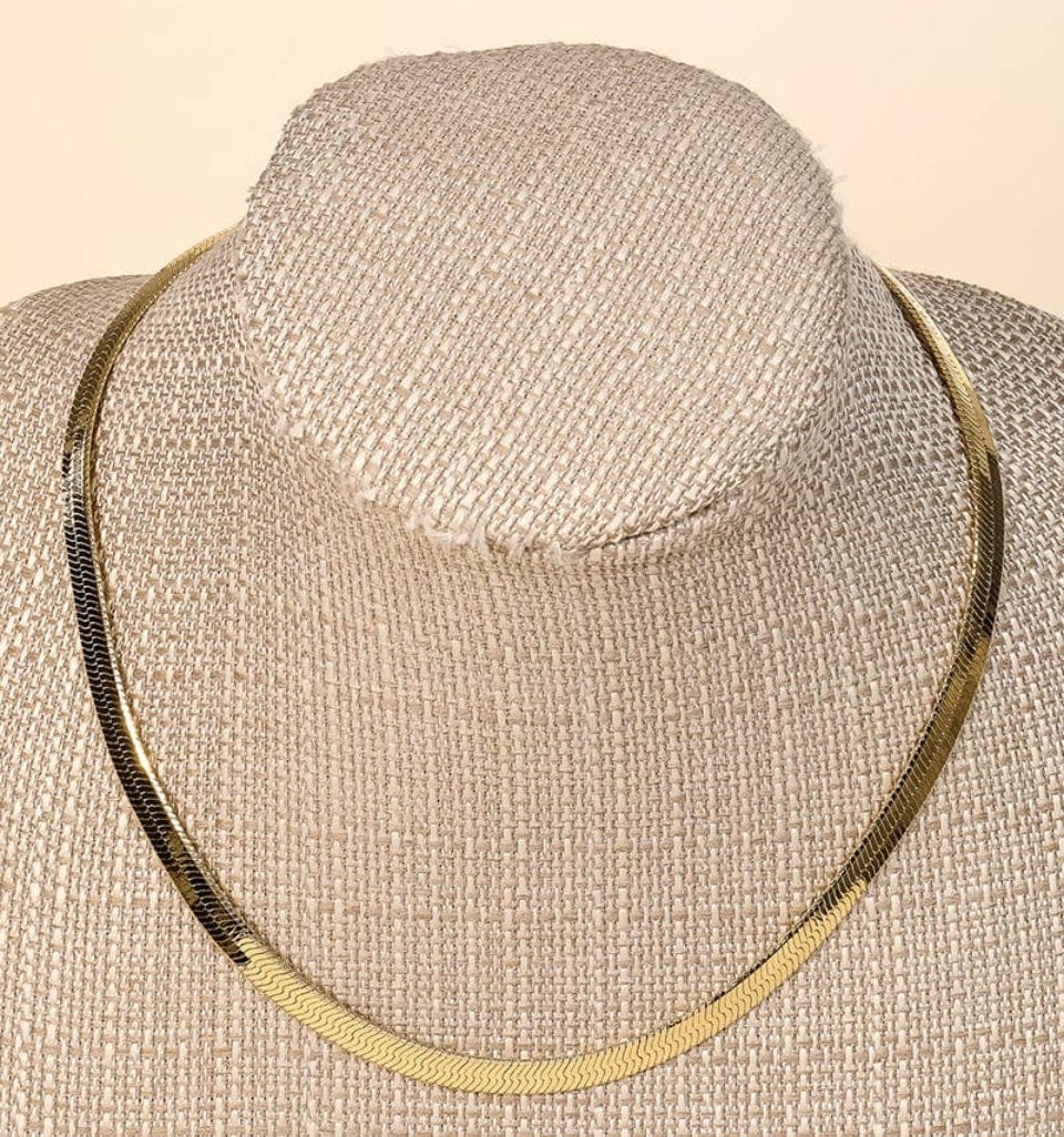 Gold Tone Herringbone Chain Necklace